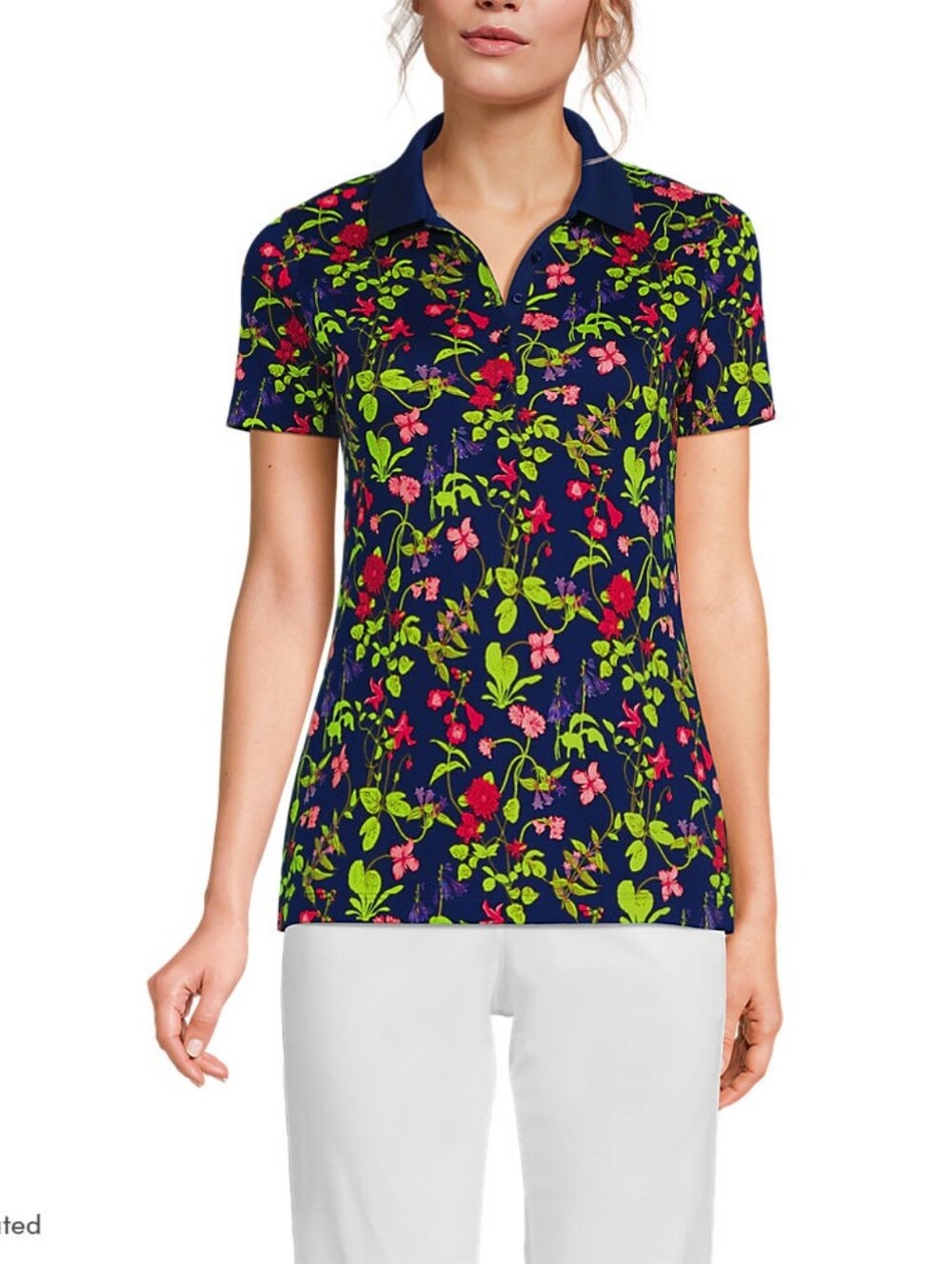 Lands' End Supima Polo - Deep Sea Multi Garden Floral